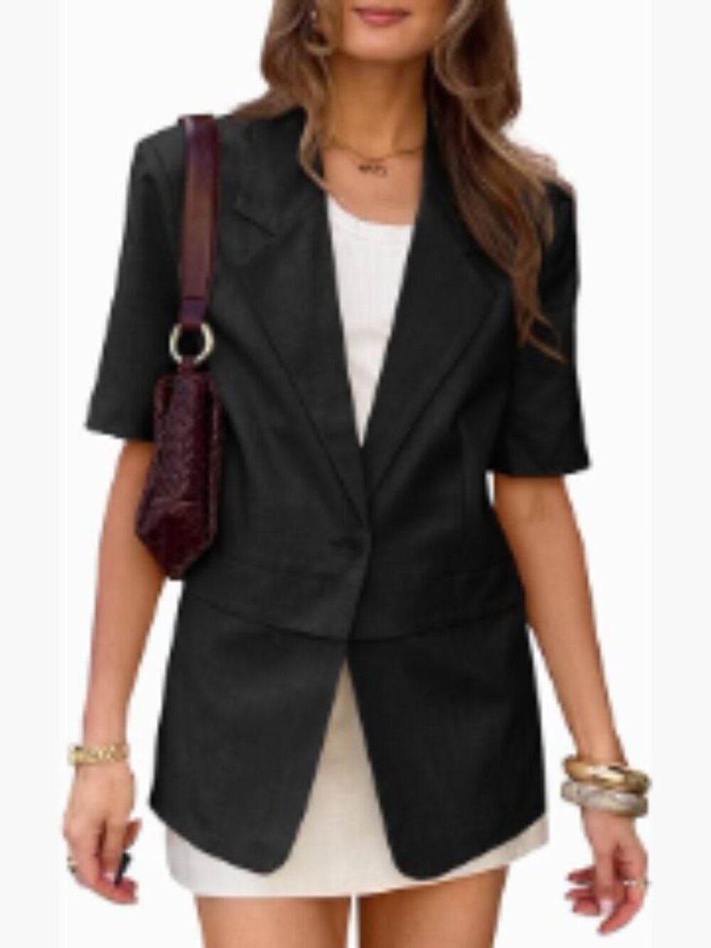 Short Sleeve Blazer Oversized Loose Fit Polyester Work Office Casual